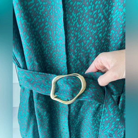 Lafayette 148 New York - Clementine Belted Silk Dress - Wintergreen Multi - XL - Picture 3 of 8